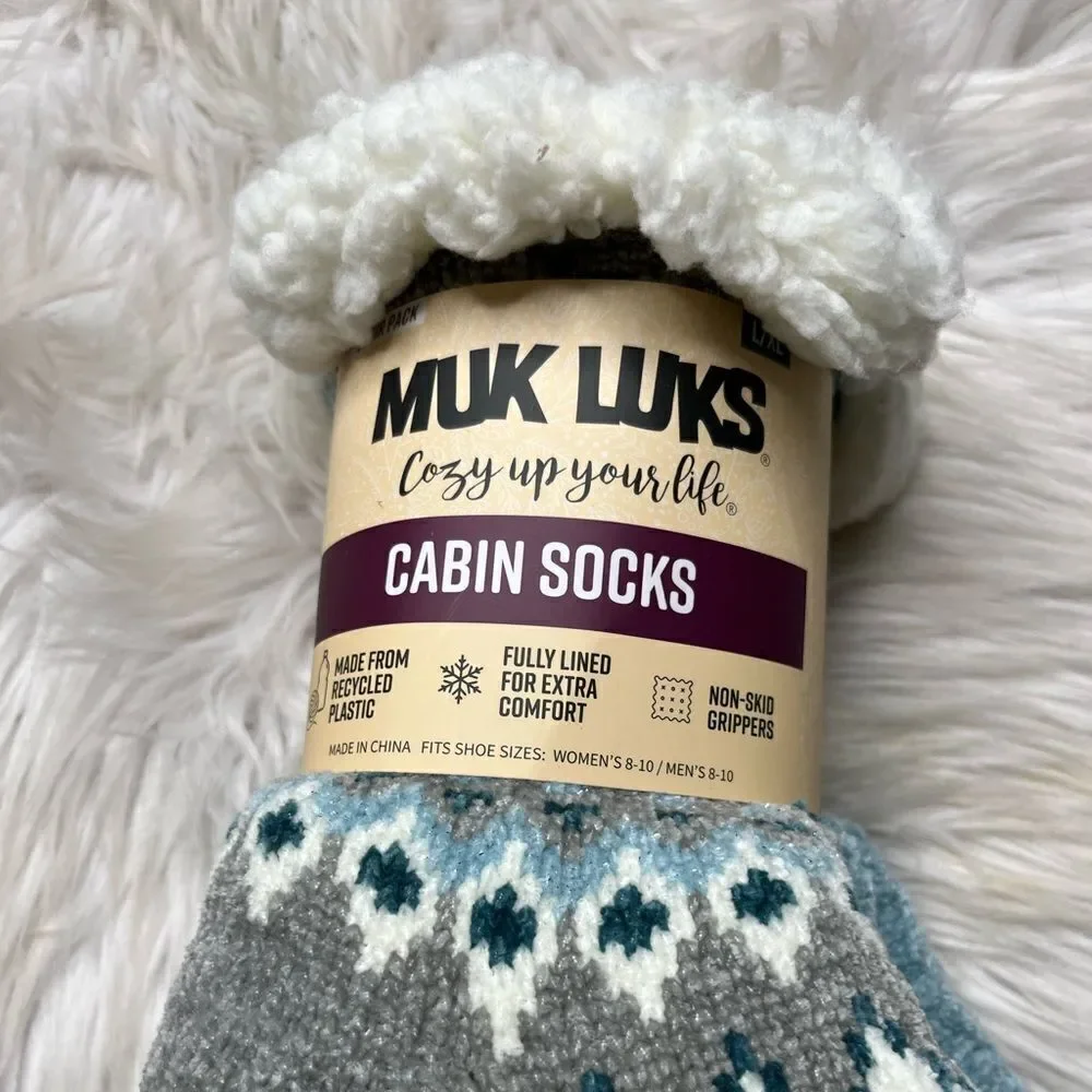 Muk Luks Cozy Chenille Cabin Socks Blue and Grey Size Small
